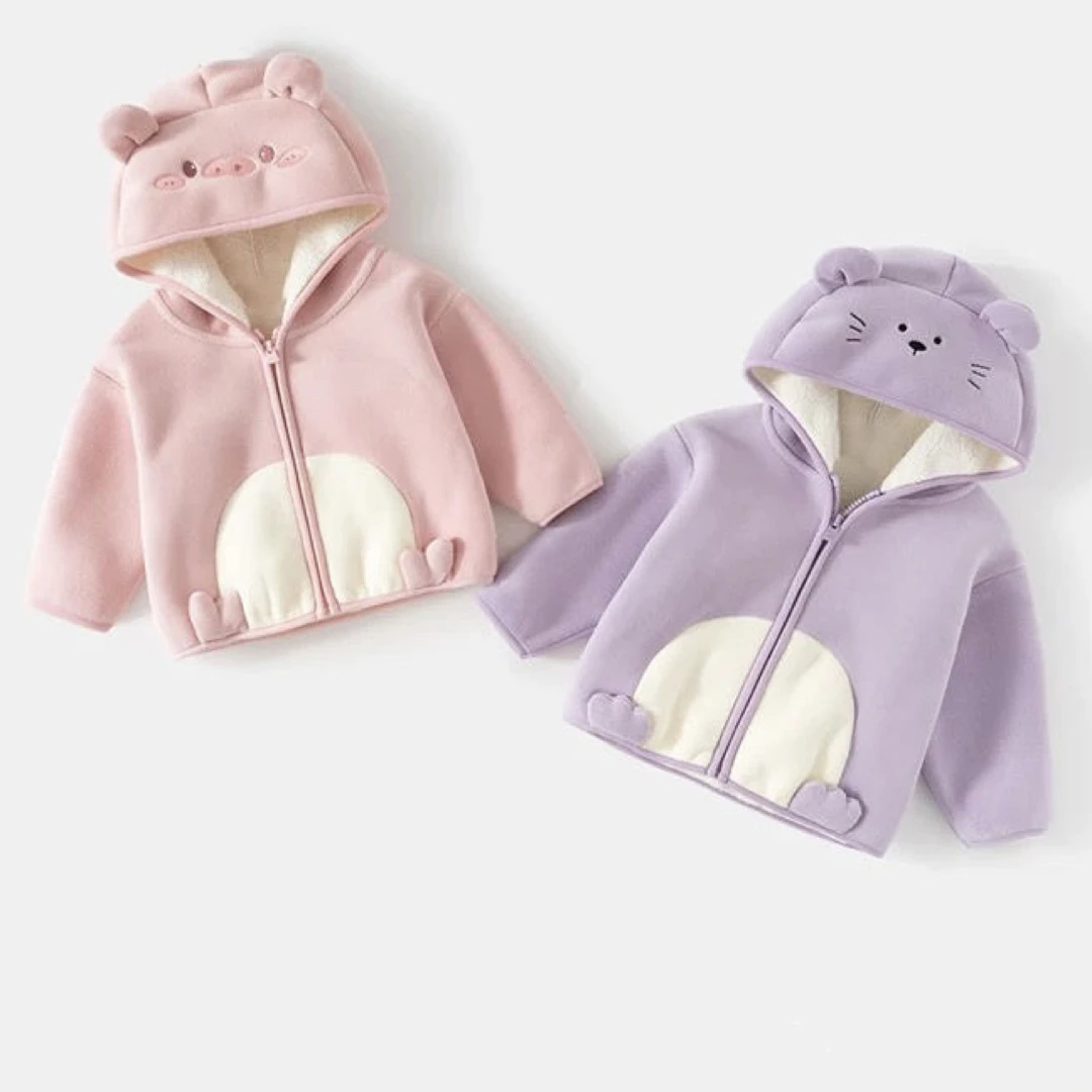 女童外套秋冬款2025新款儿童摇粒绒连帽衣服宝宝加绒加厚