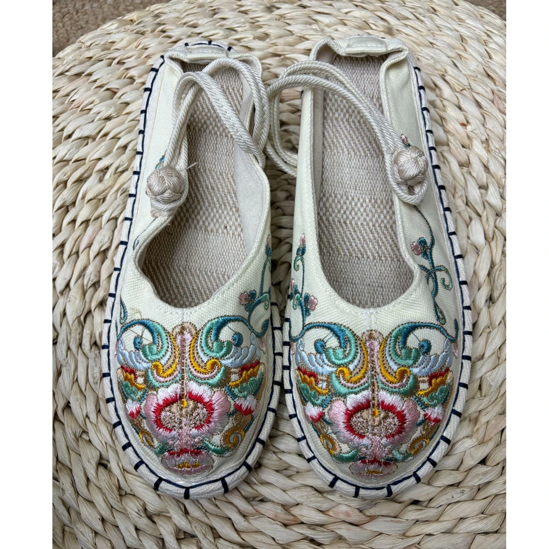 {T2011}亚麻鞋托夏季棉麻刺绣布鞋透气软底中国风民族风防滑女鞋