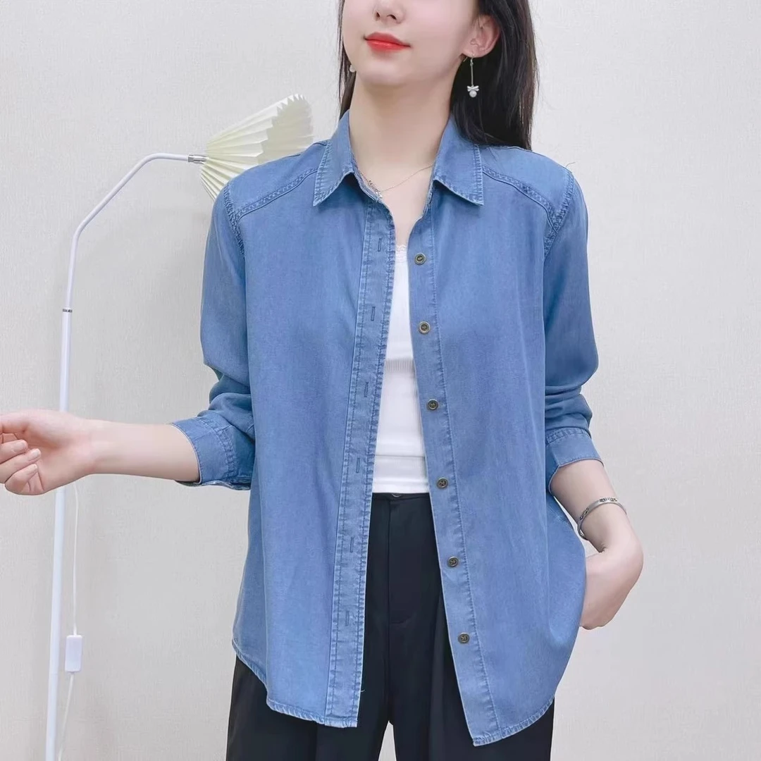 春夏秋牛仔衬衫上衣外套女2025新款薄款宽松显瘦百搭休闲长袖衬衣