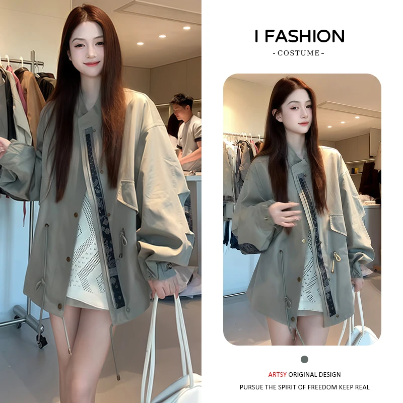 美式复古高级感风衣外套女士2025年春秋新款休闲百搭宽松遮肉上衣