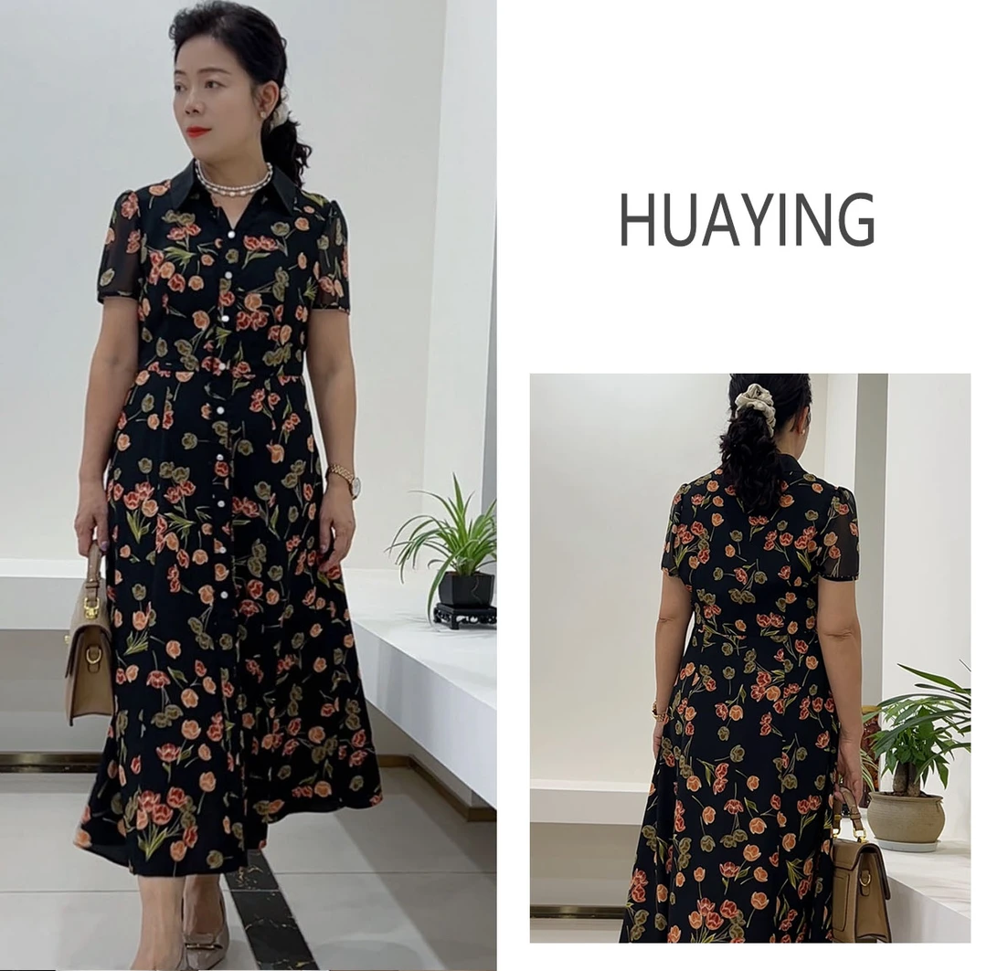 【花楹】夏季优雅长款修身复收腰印花古时尚碎花显瘦气质连衣裙L089