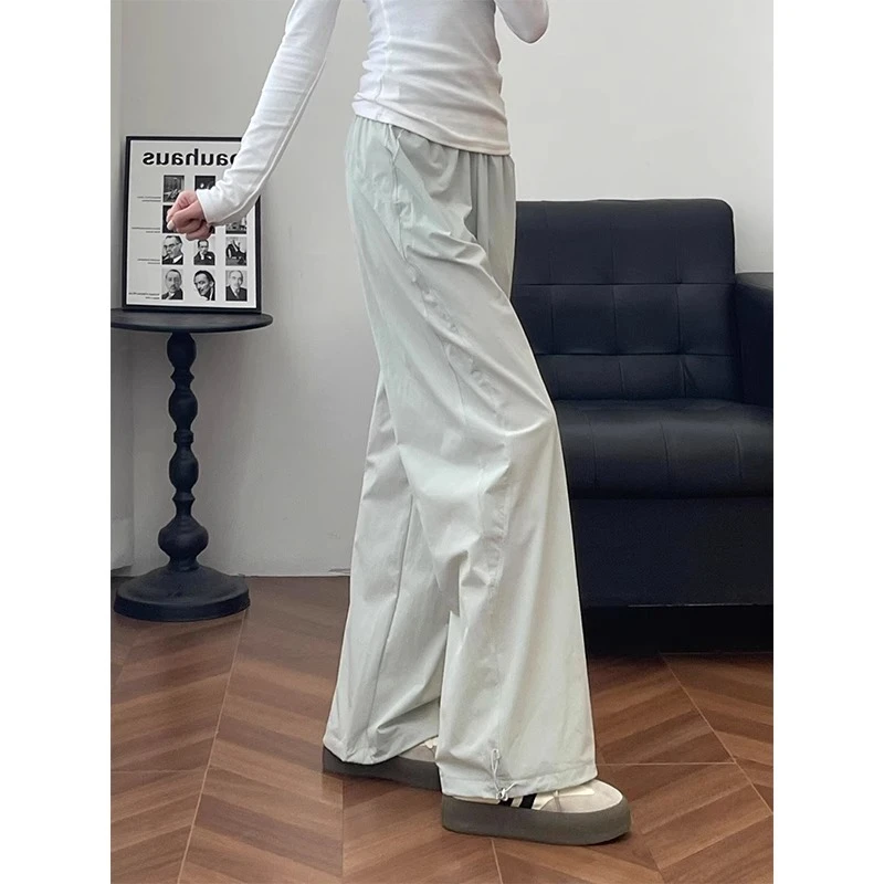 浅灰色美式直筒工装裤女2025春夏季小个子速干裤子斜切运动休闲裤