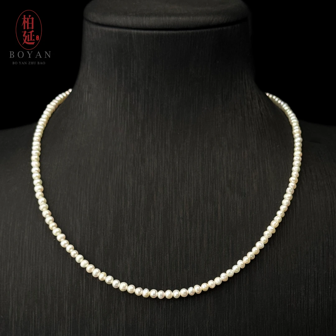 【高性价比】淡水珍珠项链近圆baby小米珠锁骨链3mm+冬季百搭XA0151