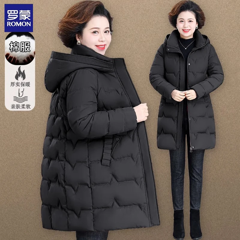 罗蒙妈妈羽绒棉服冬季2025新款中老年女装秋冬款贵夫人中长款棉袄