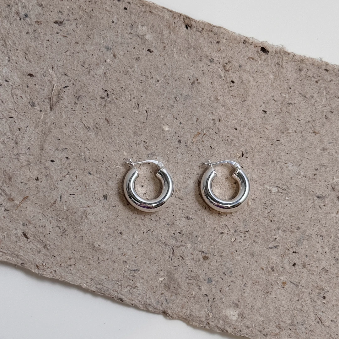 925银耳饰 设计师款 光面耳圈 通体s925纯银