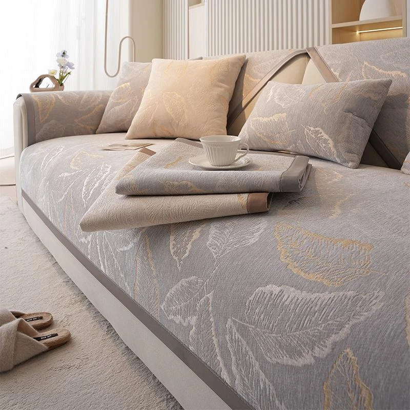 轻奢高级感雪尼尔沙发垫2024新款防滑四季通用直排皮沙发坐垫盖布