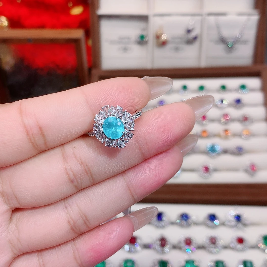 戒指18K金镶嵌帕拉依巴碧玺1.5ct/七天无理由