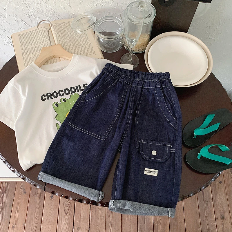 kkmy7062  2025夏季新款童装男童韩版宽松七分裤宝宝洋气百搭中裤