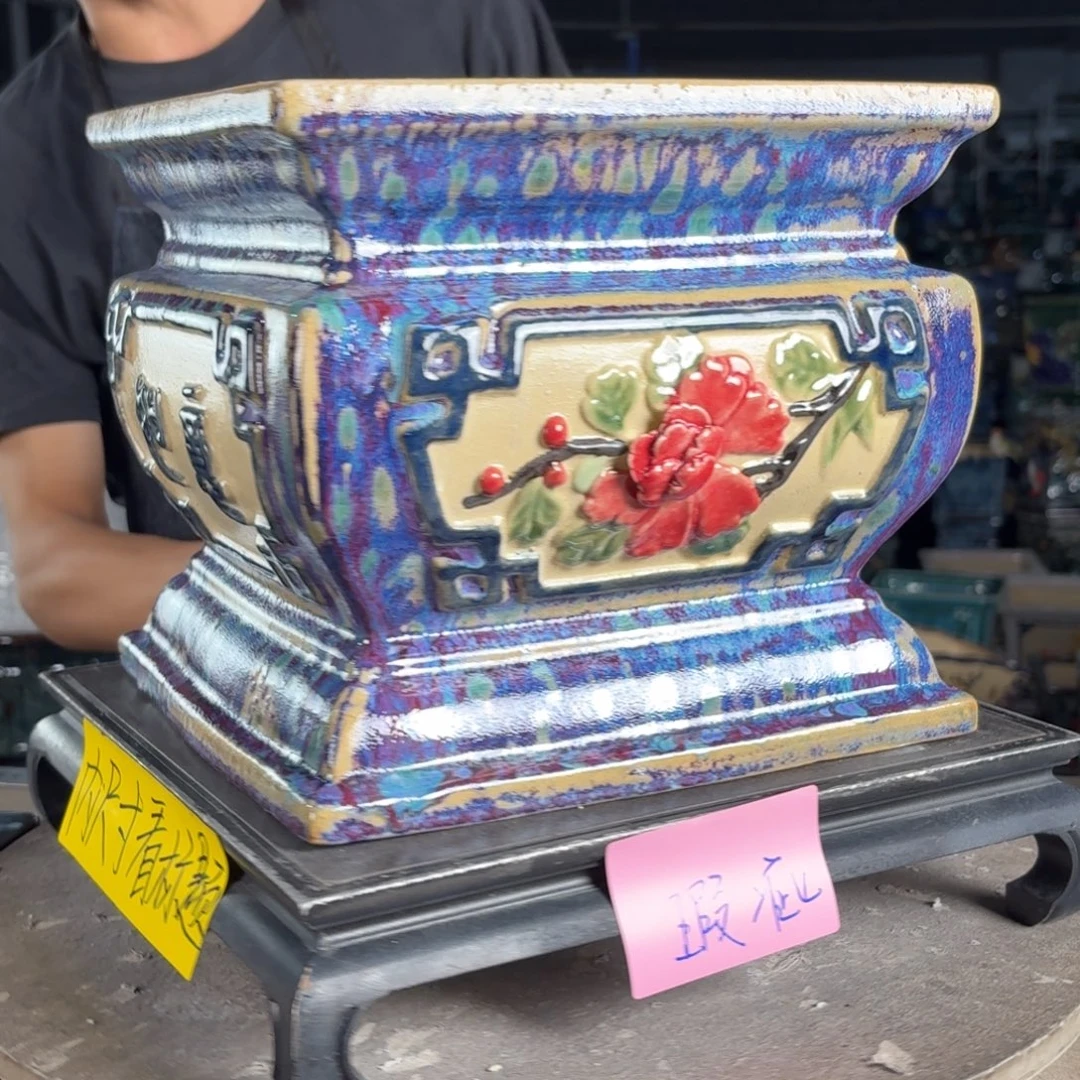 一风堂石湾花盆 面宽25高23 修补痕迹微瑕