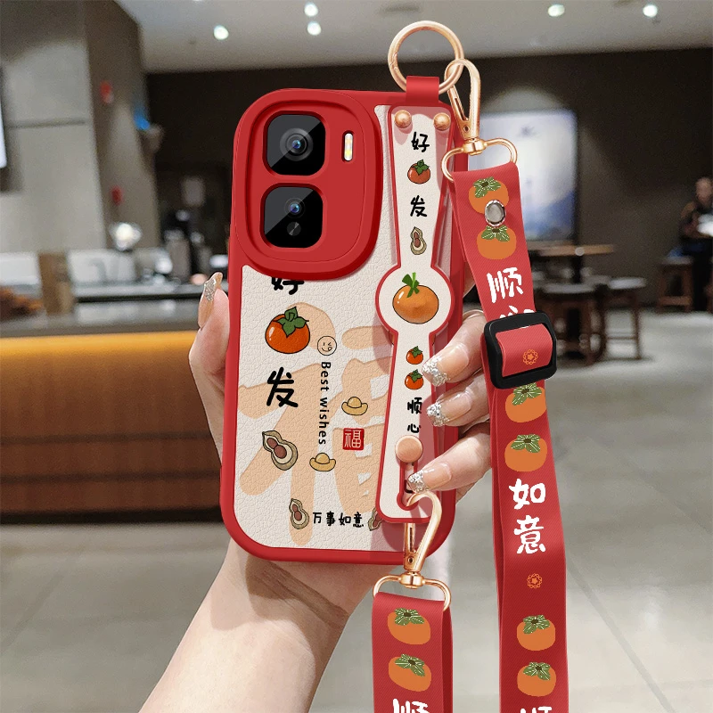 好柿发生适用iqooneo10pro+手机壳新款腕带小羊皮斜挎挂绳保护套