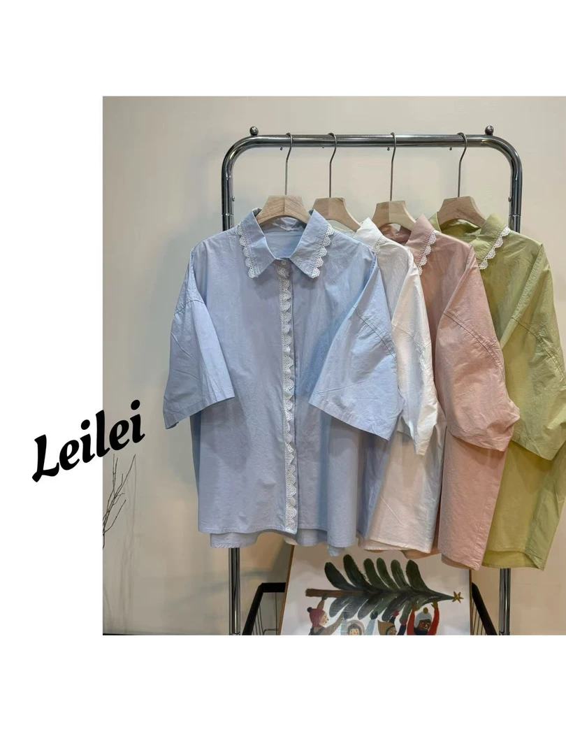 Leilei【花边衬衫】夏季薄款宽松慵懒文艺风设计感小众显瘦减龄9079