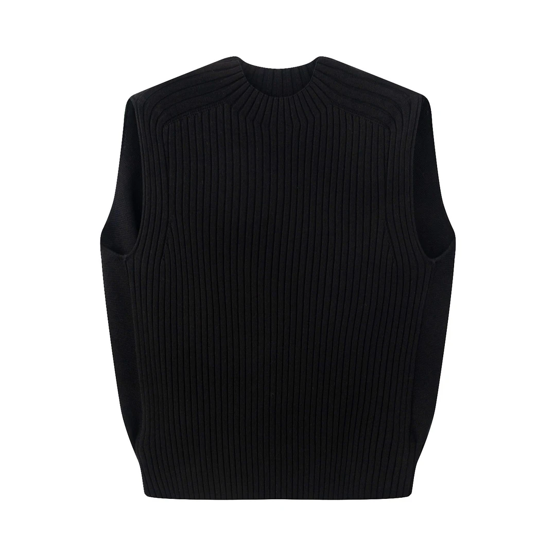 【艾家同款】2025早秋宽松显瘦坎肩半高领短袖针织T恤上衣女3032