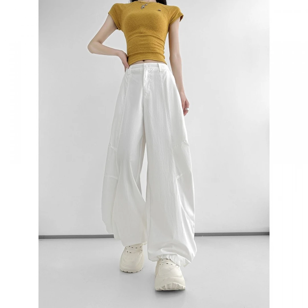 夏季薄款高腰显瘦女款动感阔腿弯刀休闲裤