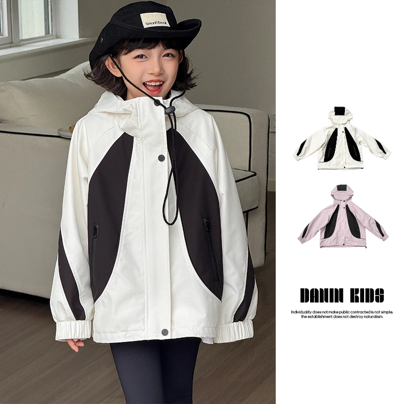 【嗒囜】男女童春季时尚运动宽松冲锋衣儿童休闲百搭防风外套中长款
