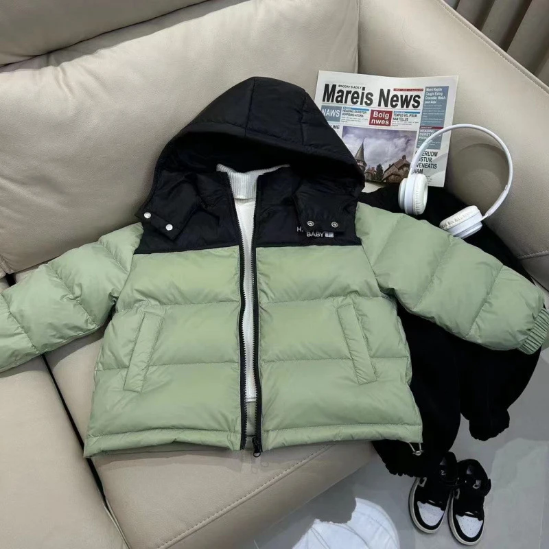 休闲风反季儿童羽绒服拼色连帽防水中大男女童装羽绒服小童宝宝冬