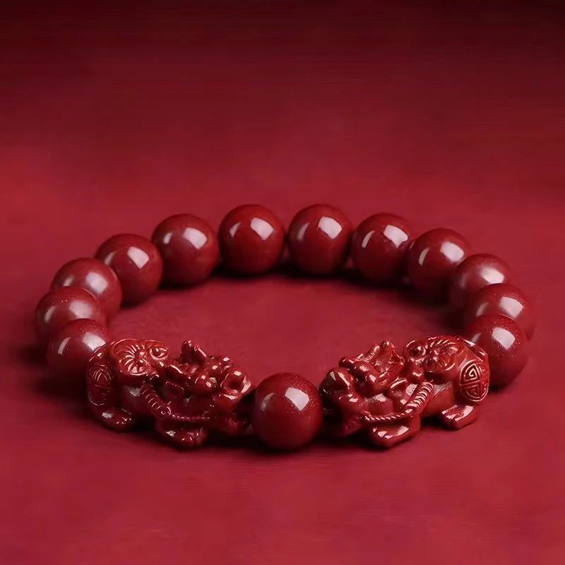 含辰砂工艺品033卡12m双貔貅单圈手串