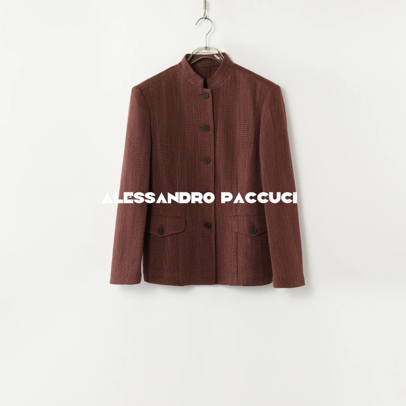 AP洛哥51005WZ【限量/黑标】意大利FERLA亚麻立领老钱时尚西装外套