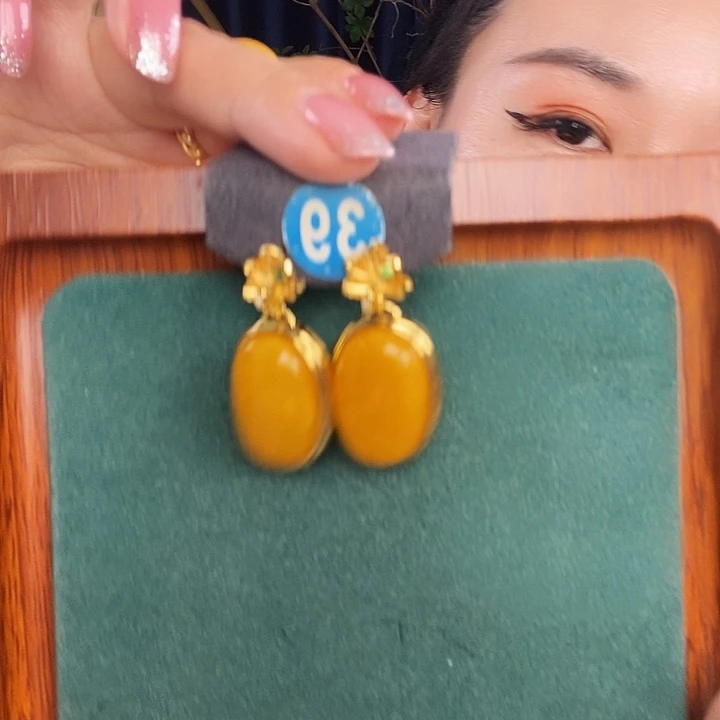 银S925镶嵌蜜蜡耳饰耳环
