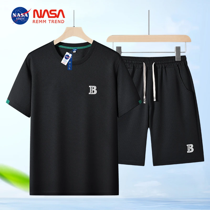 NASA夏季新款重磅套装套装韩版宽松青年帅气情侣装休闲运动套装男