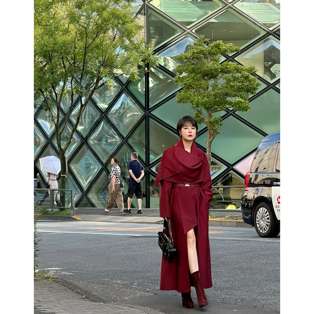 【旧金山】超有感觉的设计感造型风衣长款大衣