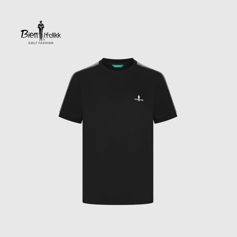 【透气排汗】比音勒芬夏季时尚休闲活力简约撞色织带圆领短袖T恤男