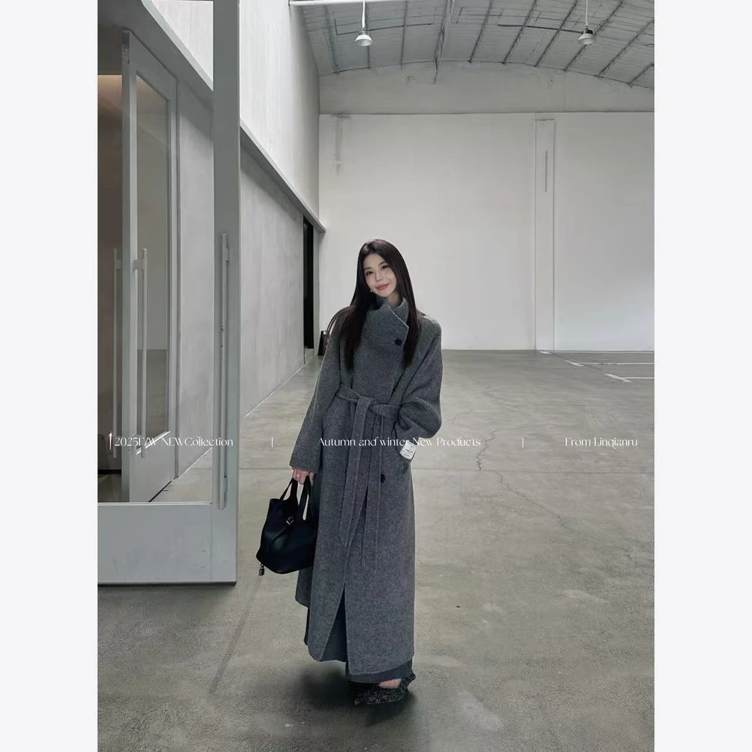 【林千入·主角大衣】长款中长款拼接秋冬立领毛呢休闲气质羊毛大衣