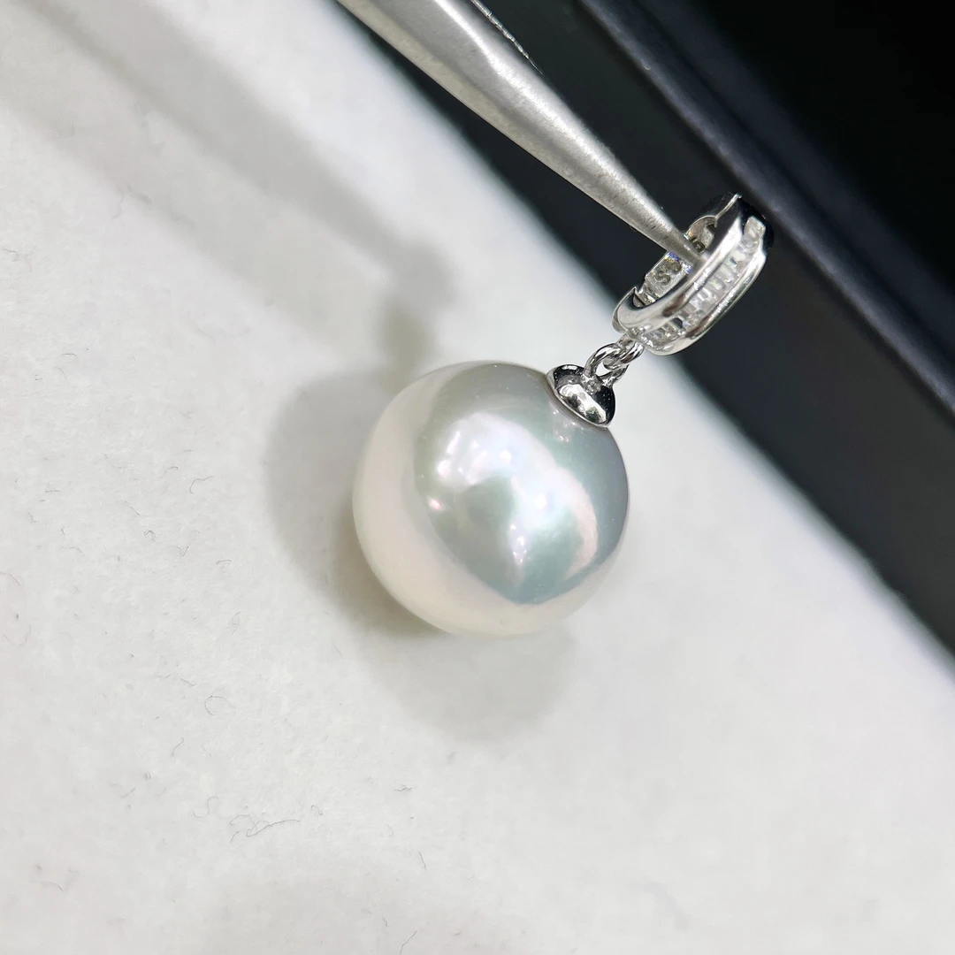 天然珍珠 淡水白珠设计款吊坠 12-13MM S925银 R098