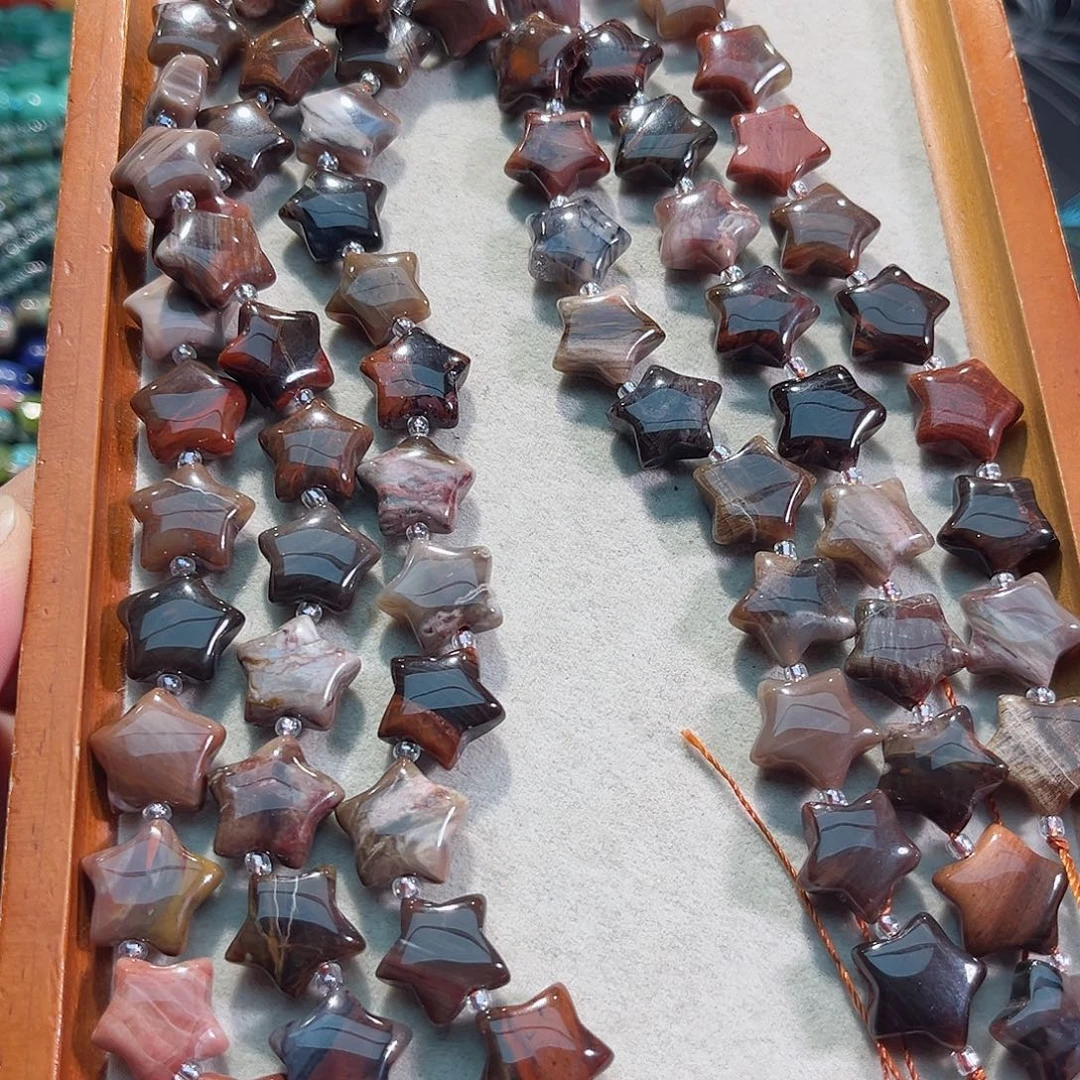 玛瑙/玉髓合金珠宝半成品花皮玛瑙五角形一条15mm