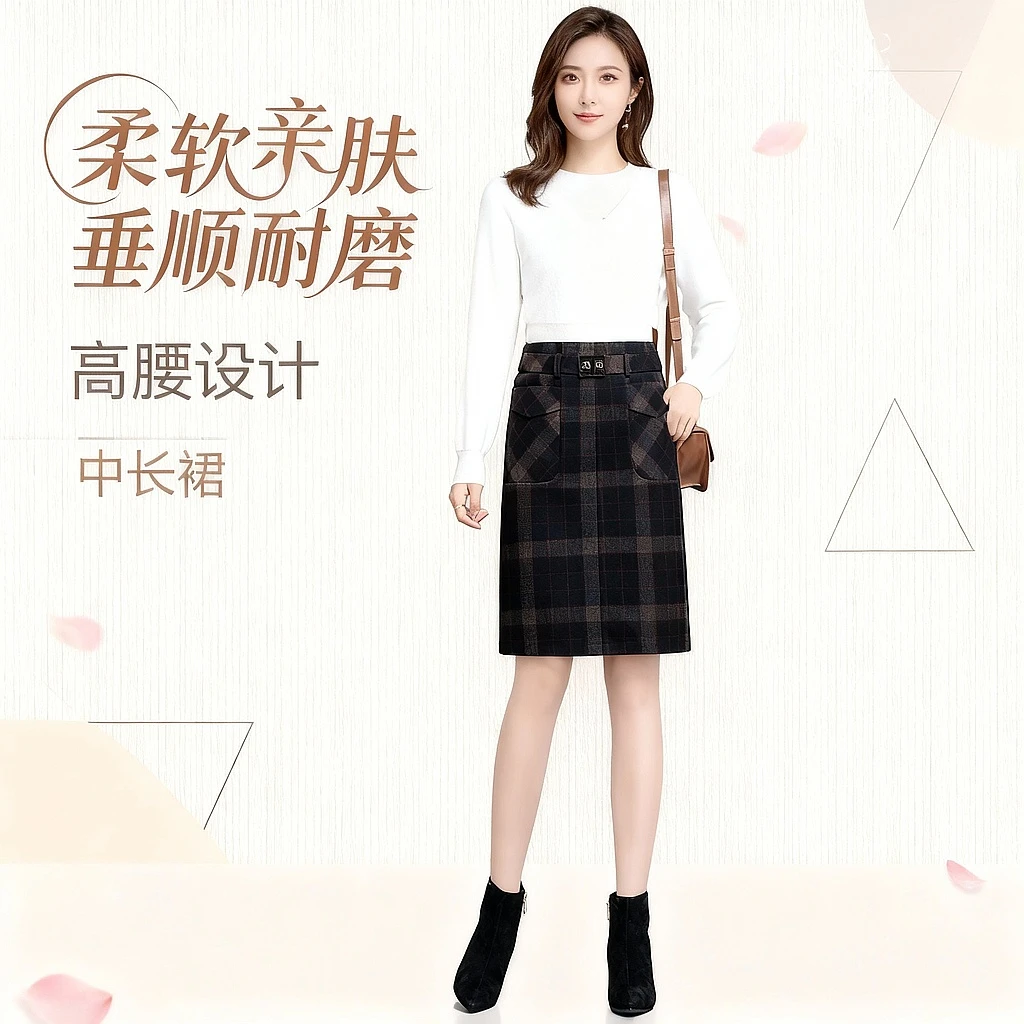 格子包臀半身裙秋冬新款女新款高腰短裙一步裙中裙厚款冬裙子