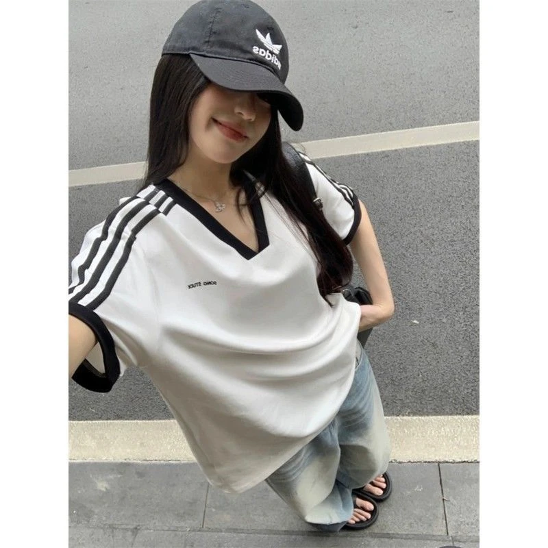 韩系运动休闲风百搭条纹设计感短袖T恤女夏季新款简约ins上衣潮流