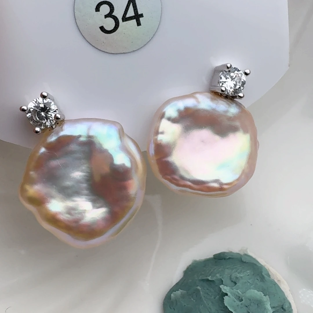 银S925镶嵌淡水珍珠耳饰