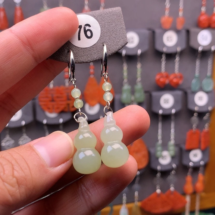 【闪购商品】和田玉耳饰银S925镶嵌农***妈