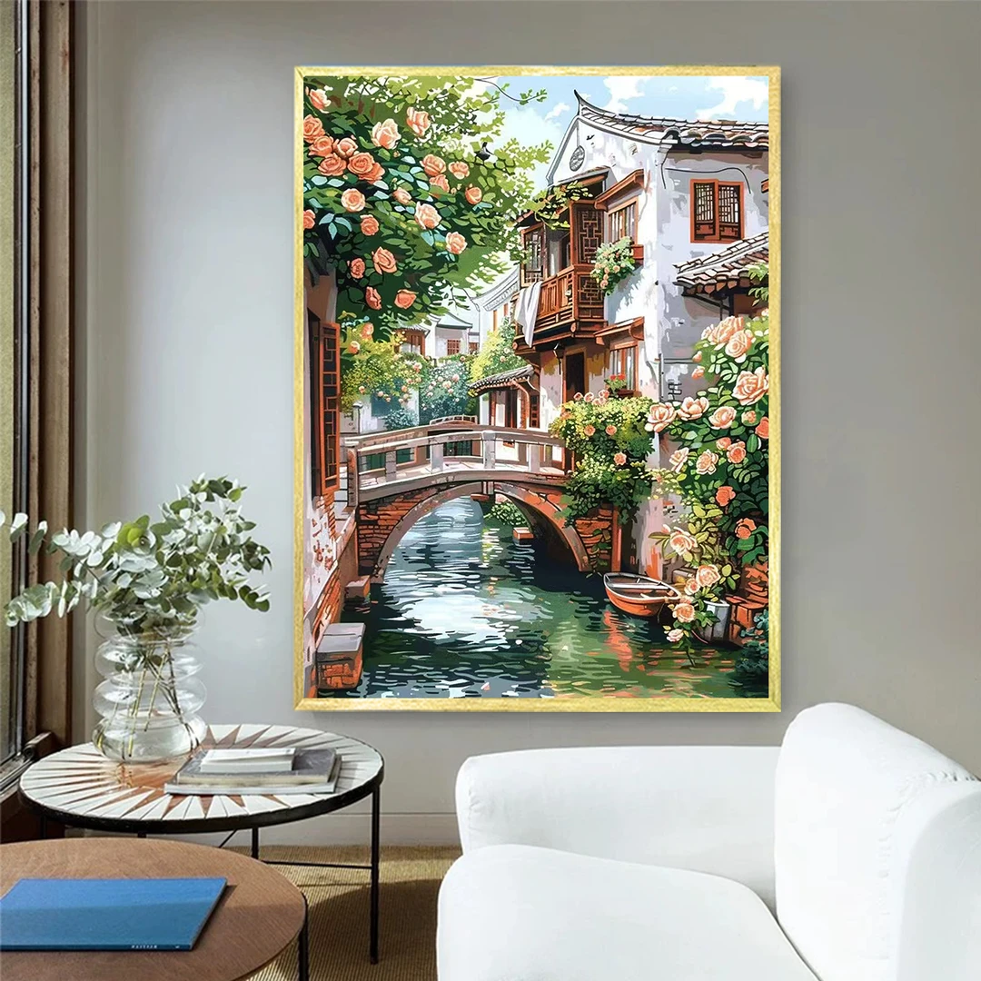 百丝特【春意阑珊】树脂方钻钻石画60*80江南风景