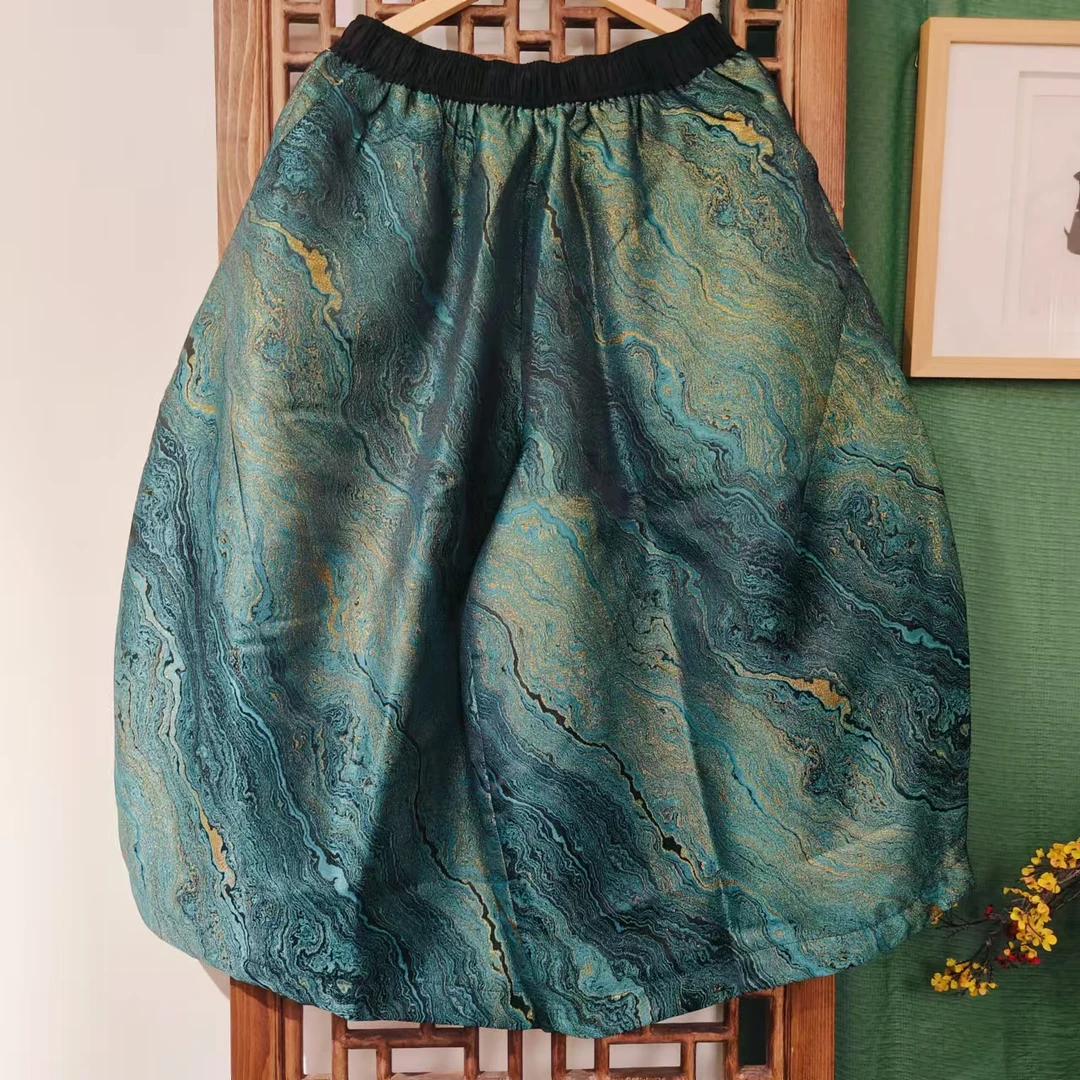 凤徕兮私人定制炫彩绿全松紧加衬花苞裤(LK040-63)LK040-14黑腰边