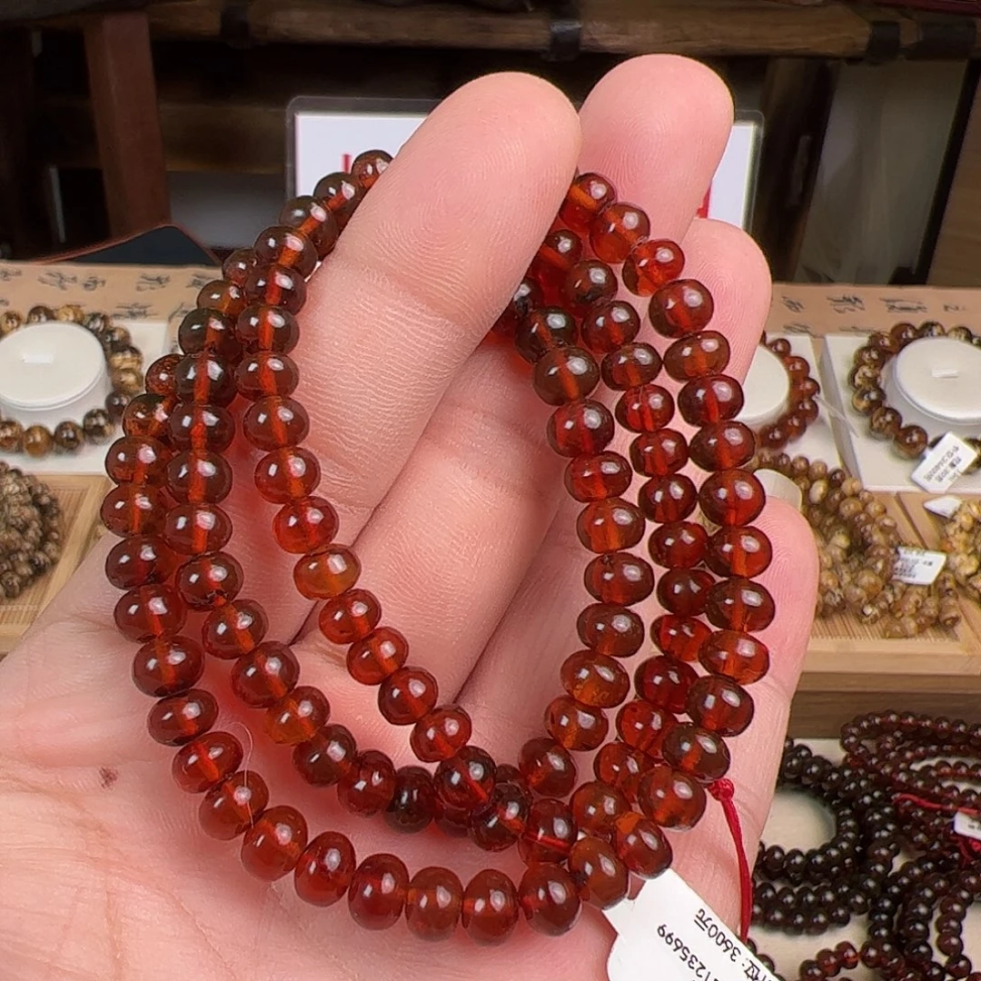 琥珀未镶嵌手链6m一级酒红血大漏
