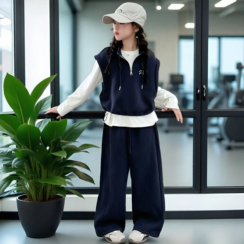 女童三件套两件套秋款春秋洋气时髦套装中大童新款女童秋装运动款