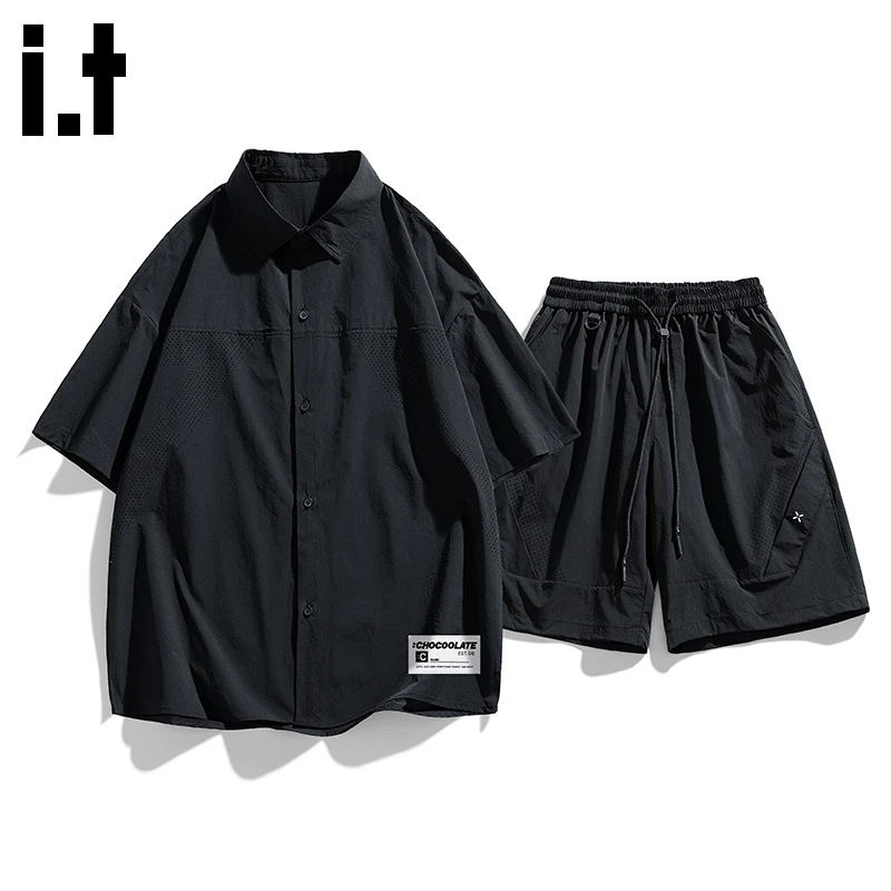 i.t:CHOCOOLATE速干工装短袖衬衫短裤套装2025夏季男士休闲俩件套
