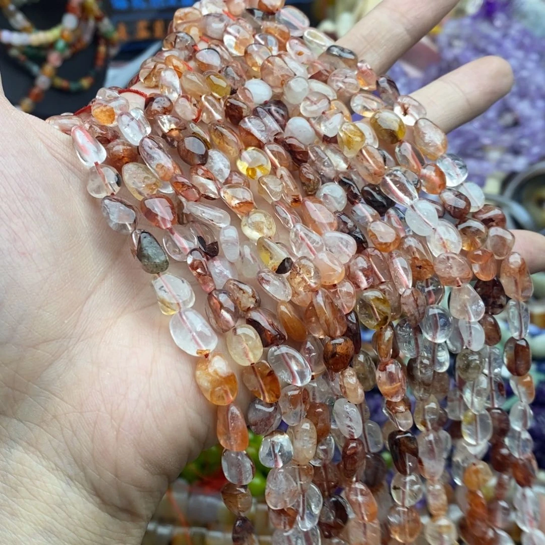 玛瑙/玉髓未镶嵌珠宝半成品一条天然7-8mm红胶花水晶糖豆