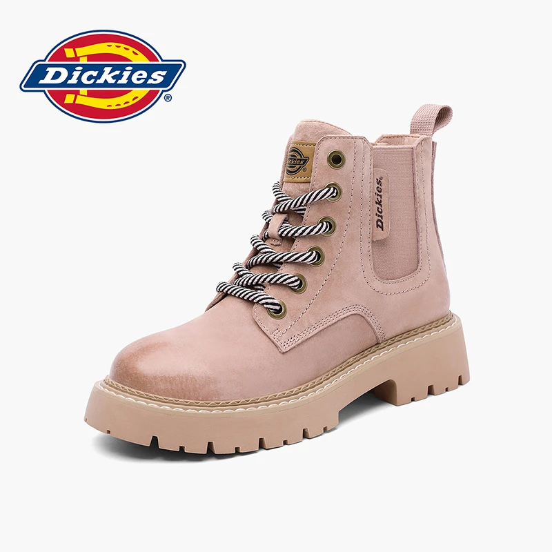 Dickies女鞋2025新款秋秋季粉色切尔西靴女厚底马丁靴加绒保暖靴