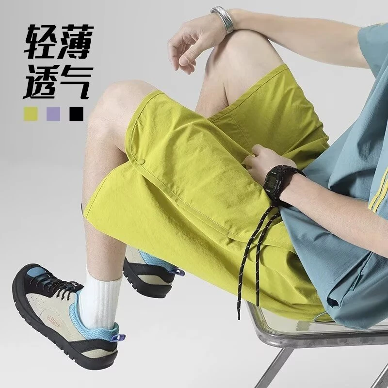 美式排扣运动冰丝短裤男生夏季轻薄透气速干跑步外穿休闲五分中裤