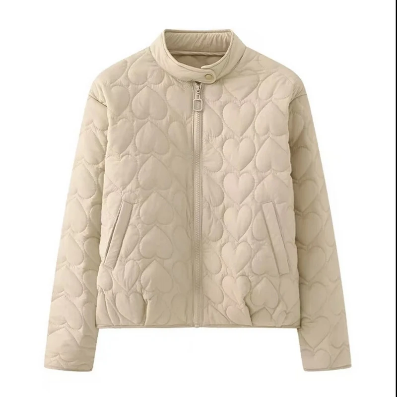 1033轻薄立领棉衣外套女秋冬新款小个子爱心时尚保暖休闲棉服拉链