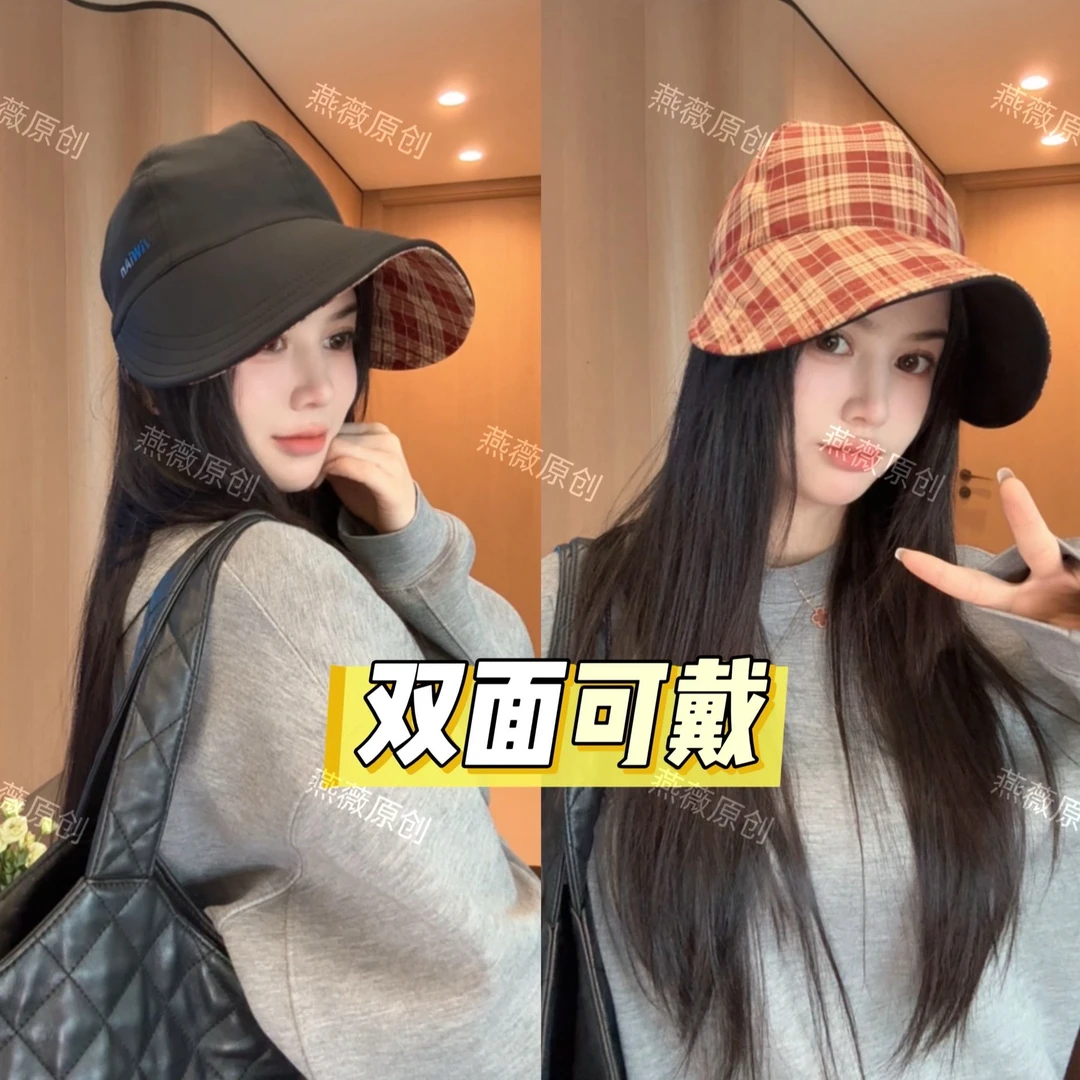 格纹春季户外鸭舌帽春夏时尚鸭舌帽加长檐防紫外线夏季遮阳帽