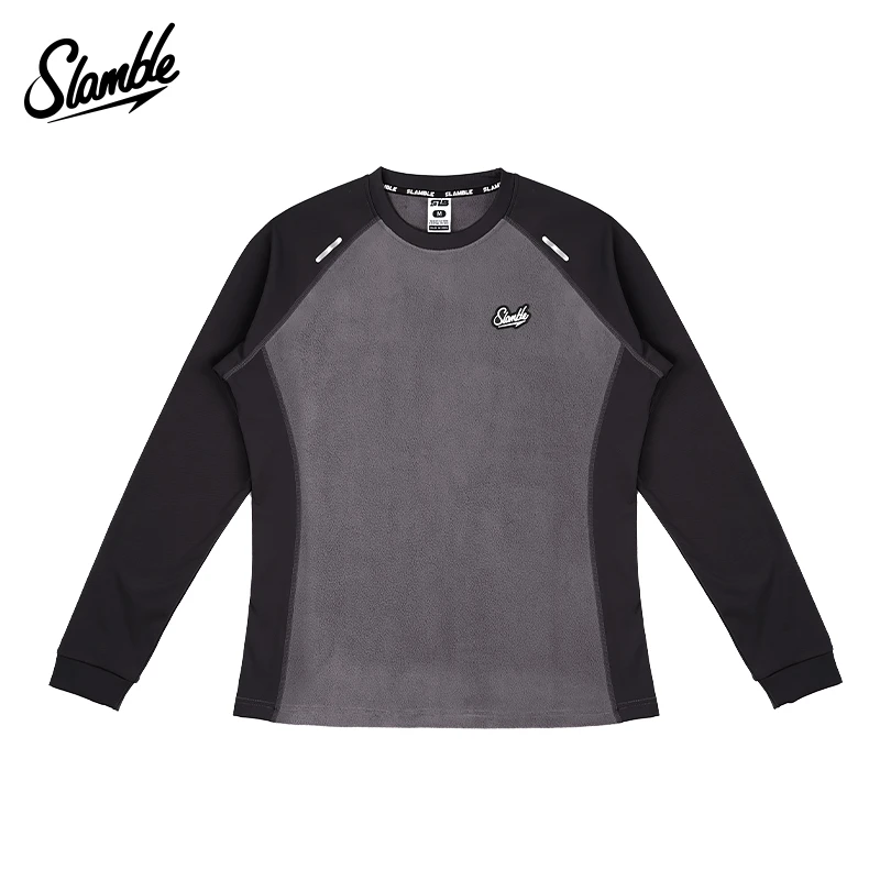 SLAMBLE春季新款摇粒绒拼接圆领套头衫男打底运动休闲拼色上衣