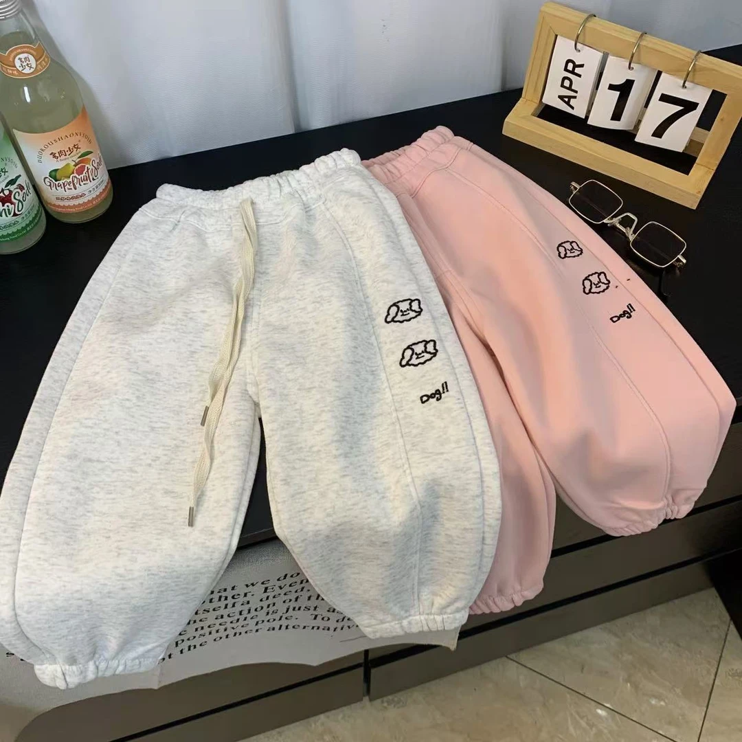 25春款刺绣小狗卡通灯笼裤休闲裤男女宝同款裤子百搭