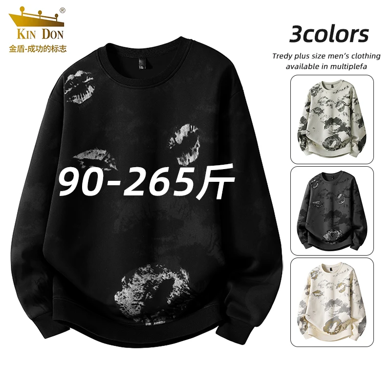 金盾男士大码早秋卫衣宽松潮流印花圆领长袖高档百搭休闲套头T恤
