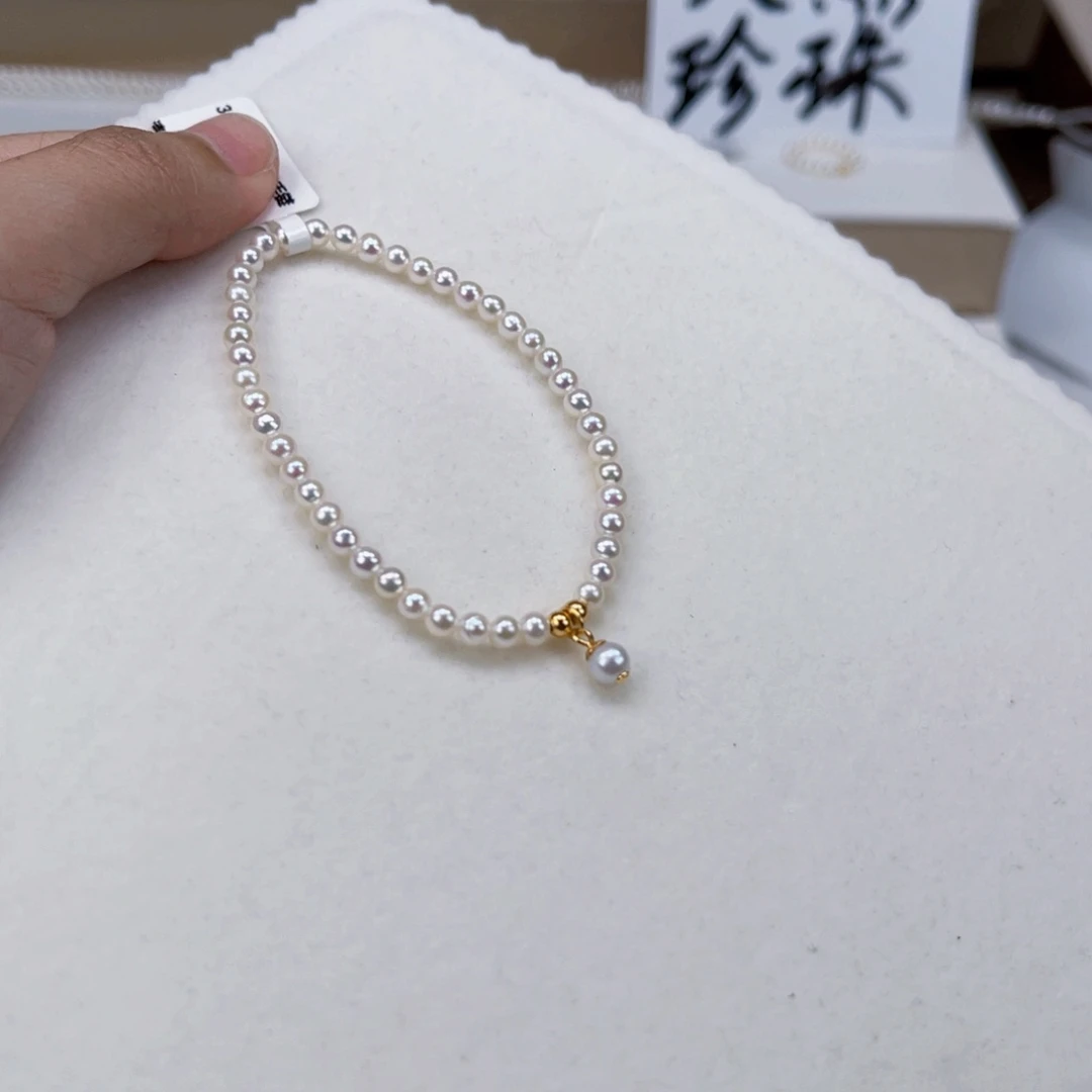 淡水珍珠手绳银S925镶嵌3.5-4小米珠手链小滴溜
