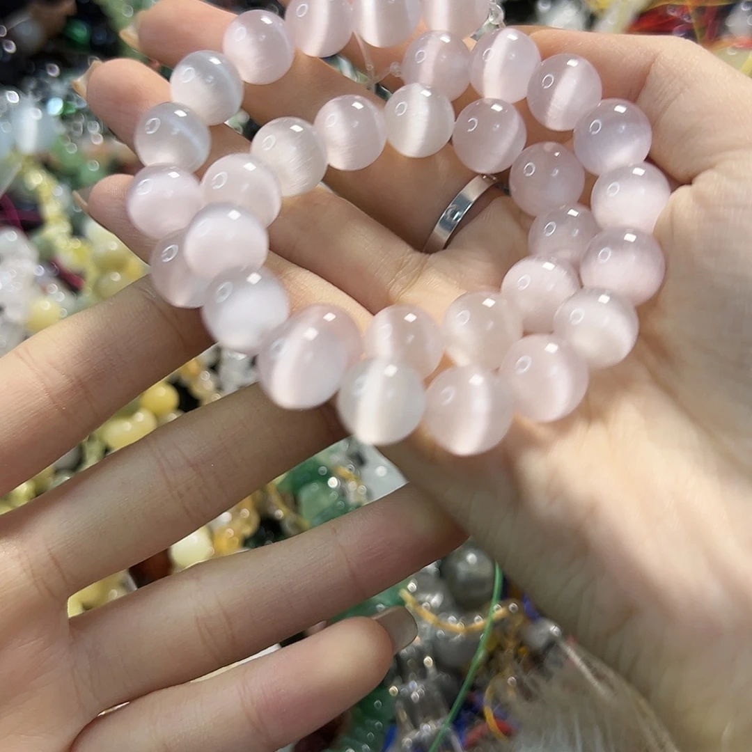 玛瑙/玉髓未镶嵌珠宝半成品浅粉色猫卡11➕一条