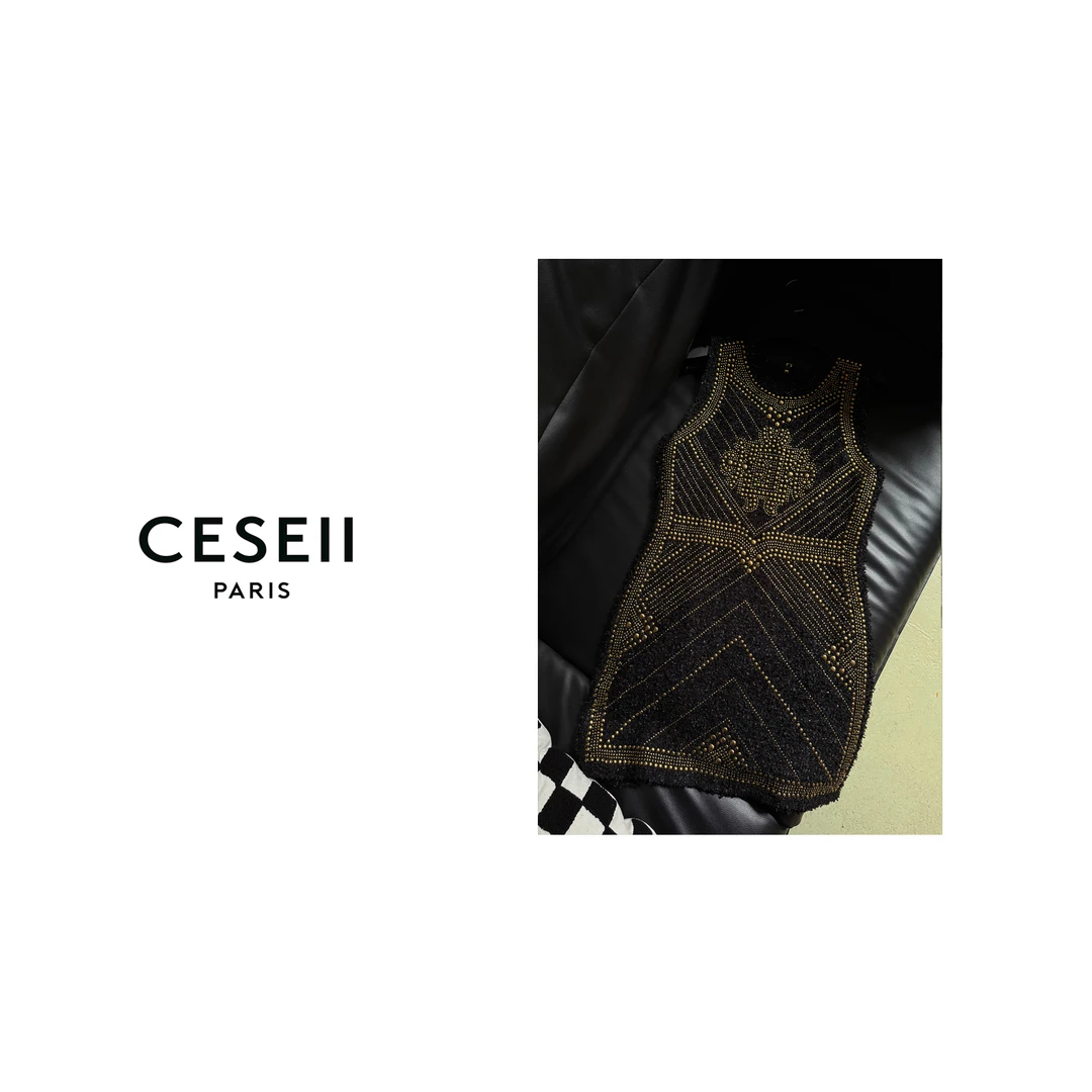 【25XJ045】CESEII2025春夏时尚巴巴风重工镶嵌珠片收腰连衣裙