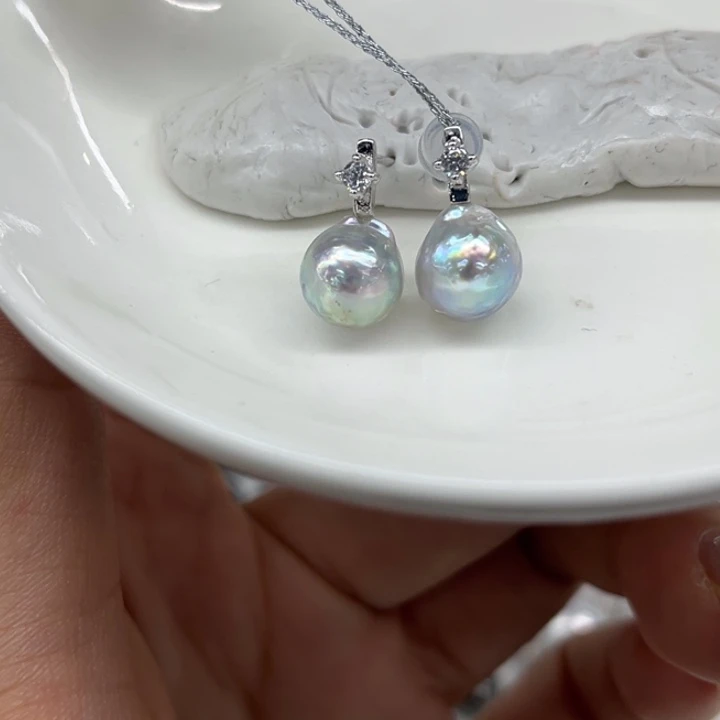 银S925镶嵌耳饰海水珍珠8-9mm