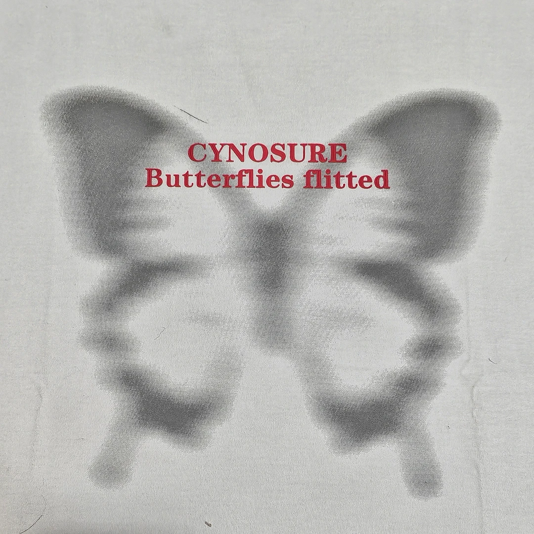 Yk蝴蝶喷绘字母小发泡百棉短袖15066